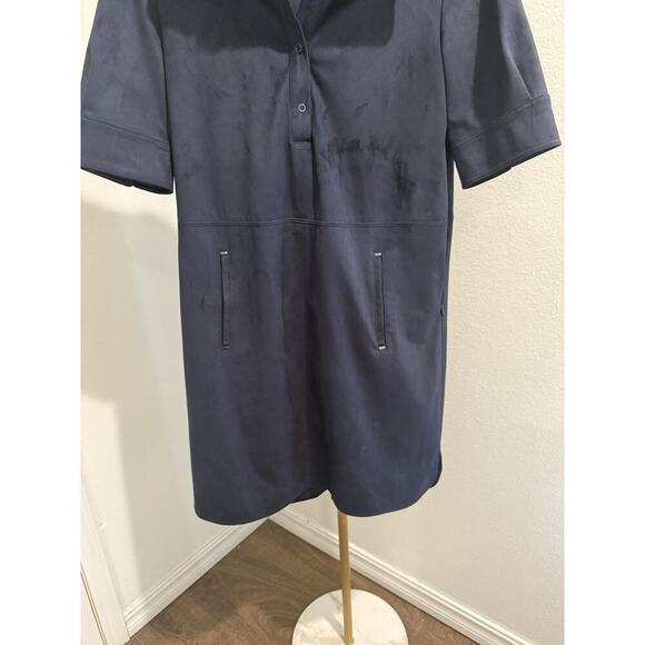 Elie Tahari Vegan Suede Popover Navy Shirt Dress Size 4 Womens Soft - Picture 4 of 7